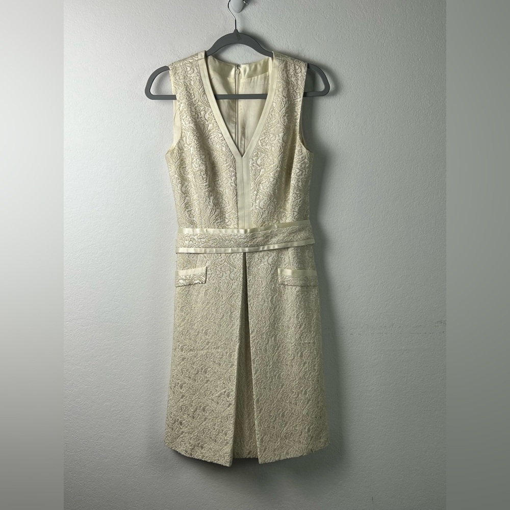 Badgley Mischka Ivory with Gold Shimmer Brocade Cocktail Dress